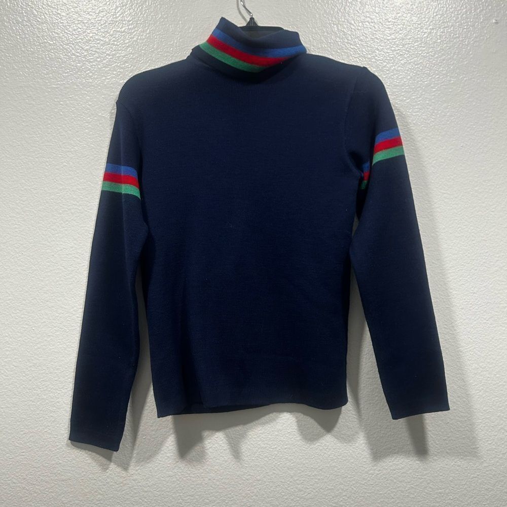 Ossi Navy Turtleneck Sweater with Colorful Stripes